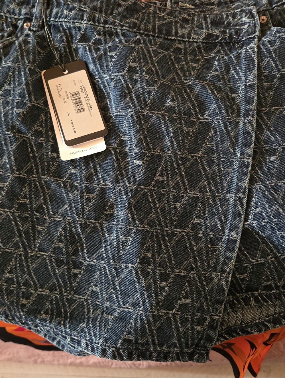 Armani Exchange Navy Blue Jacquard AX Logo Jeans Skort. US/12